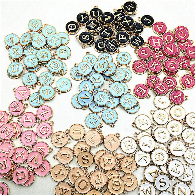 Initial A-Z Alphabet Letter Charms Enamel Diy Bracelet Jewelry Pendant