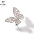 2020 New Design Cute butterfly Elegant Women Girl Ring Resizable pink Mix Color rainbow butterfly Iced Out Ring for Women