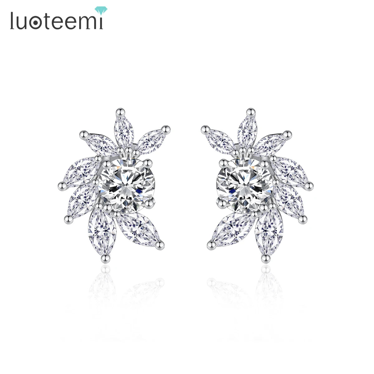 LUOTEEMI Top Sale Party Christmas Jewelry Fashion Elegant Exquisite Full Crystal CZ Flower Stud Earrings
