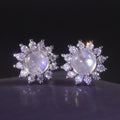 C7199 Abiding Wholesale Exquisite 925 Sterling Silver White Cz Halo Milky Blue Moonstone Sunflower Stud Earrings Women Bijoux