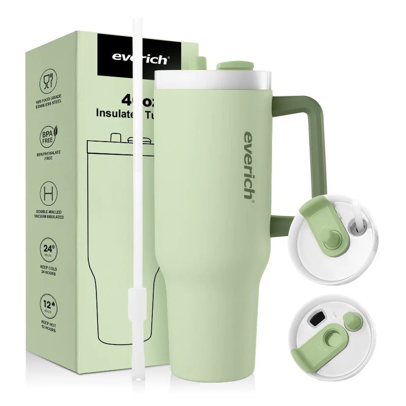 40oz BPA Free 18/8 Stainless Steel Vacuum Cup Double Wall Tumbler Coffee Mug with 2-IN-1 Lid