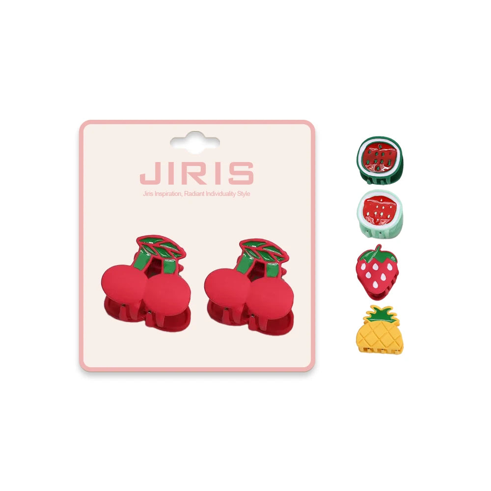 JIRIS 2023 Cute Cartoon Decorative Metal Cherry Hair Claw Hair Pin Grip Clamps Small Mini Flower Animal Fruit Hair Accessories