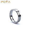 Poya 6mm Grooved Flat Silver Tungsten Ring With Cubic Zirconia Cz Stone Inlay