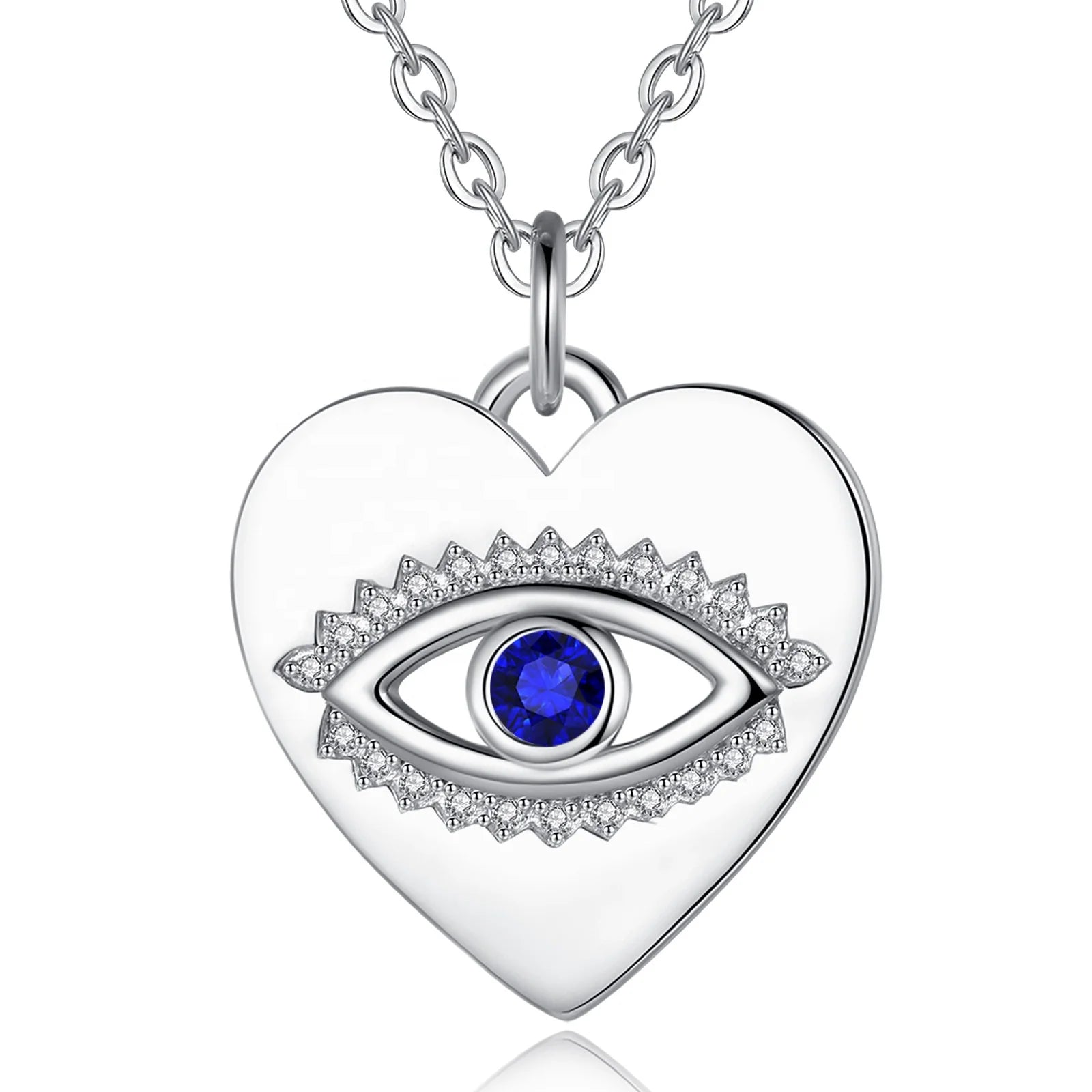 China Wholesale Price 925 Sterling Silver Rhodium Plated Heart Eye Evil Pendant Necklace with Cubic Zirconia