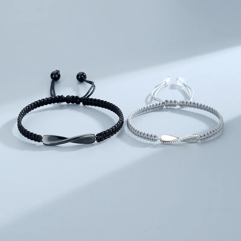 Charm Couple Friendship Black Gray Infinite String Woven Braided Bracelet for Women Men Lucky Jewelry