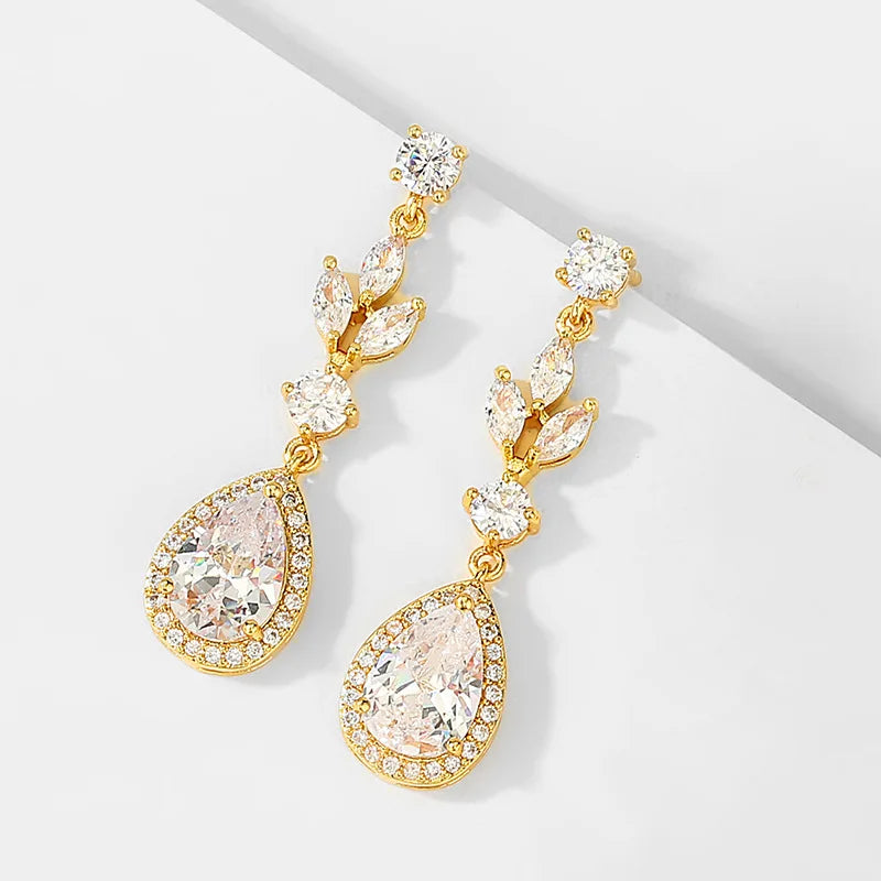 Bridal Accessories Wedding Fashion Jewelry 2021 Women Gold Silver Rose Gold Plated Zircon Stud Earrings