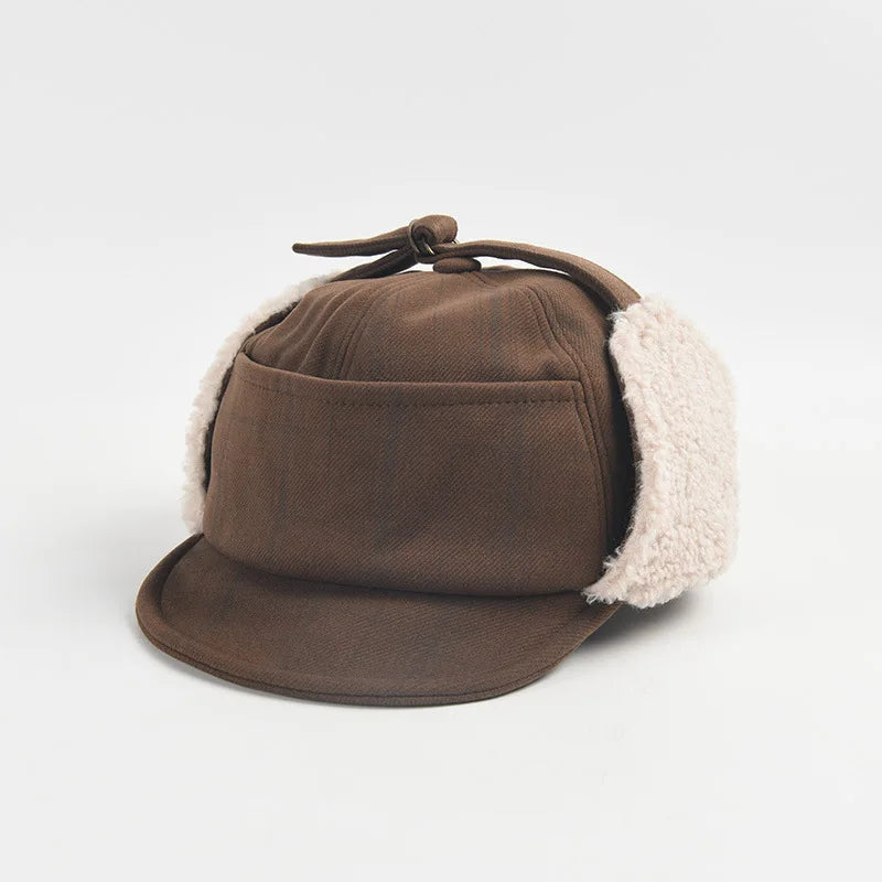 Autumn Winter Thick Laminated Cotton Warm Tropper Hat Women Outdoor Plush Ear protection Cycling Male Plaid Tropper Hat
