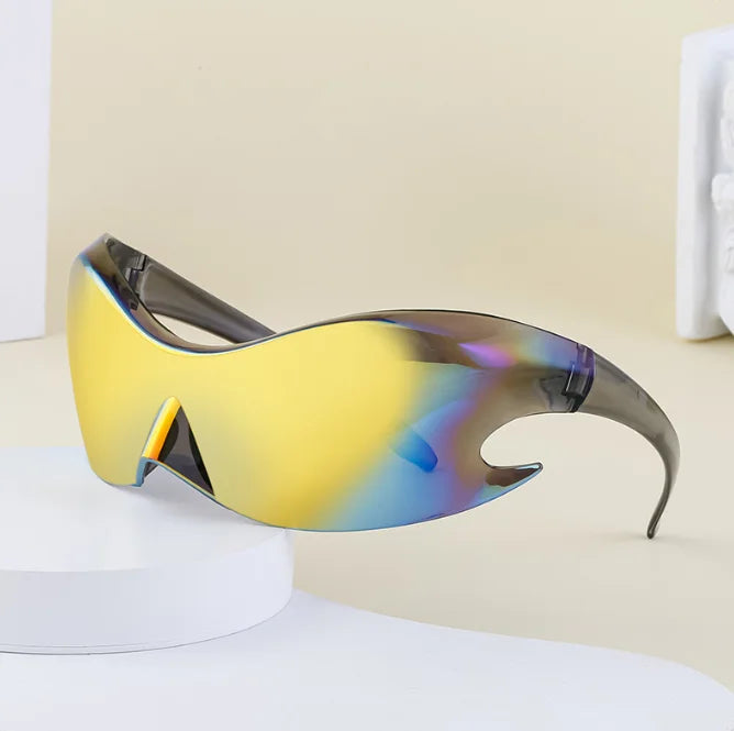 Y2K Futuristic Sunglasses Women One Piece Sun Glasses Men Funny Rimless Glasses Cycling Sports Eyewear Hip Hop Eyeglasses