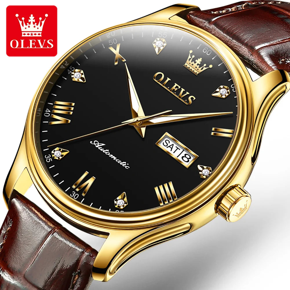 OLEVS 9932 Waterproof Band Simple Black Men Watches Luxury Automatic Mechanical Watches