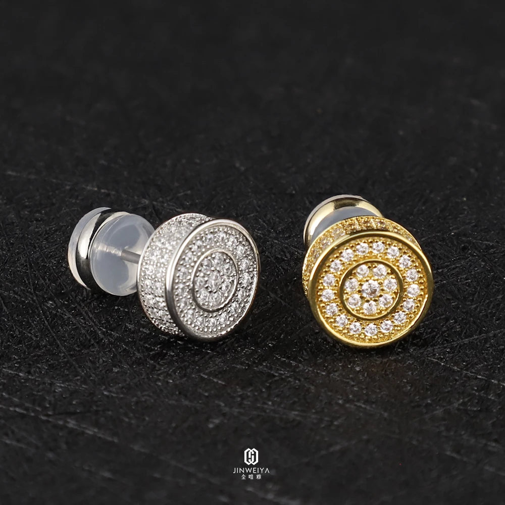 Factory Price Hip Hop  Men Women Earrings Gold 925 Silver Zircon Iced Out Diamond Earrings Stud