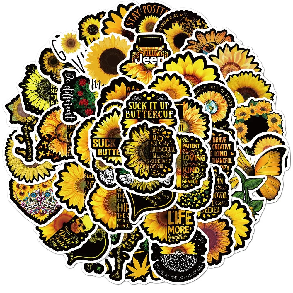 50Pcs Vsco Fresh Cute Flowers Sunshine Vinyl Sticker for Notebook Diary Bottle Luggage Laptop DIY Printing Stickers