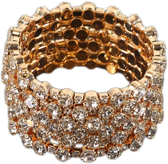 Hot Selling Plating Alloy Drill Multi Row Sparkling Crystal Diamond Open Wrap Bracelet for Women Dance Hand Jewelry