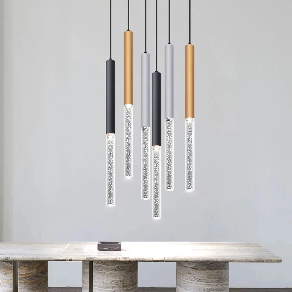 Jpungsun Modern Cylinder Stairs Chandelier Aluminum Tube Pendant Kitchen Island Light for Dining Room Pendant Long Bar Light