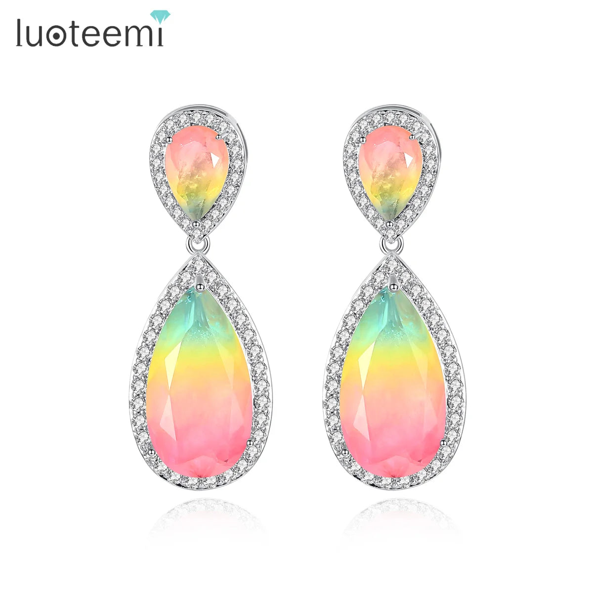 LUOTEEMI New Material Girl's Gift Gemstone a AA Cubic Zirconia Fashion Dangle Drop Earrings Brazil Hot Jewelry
