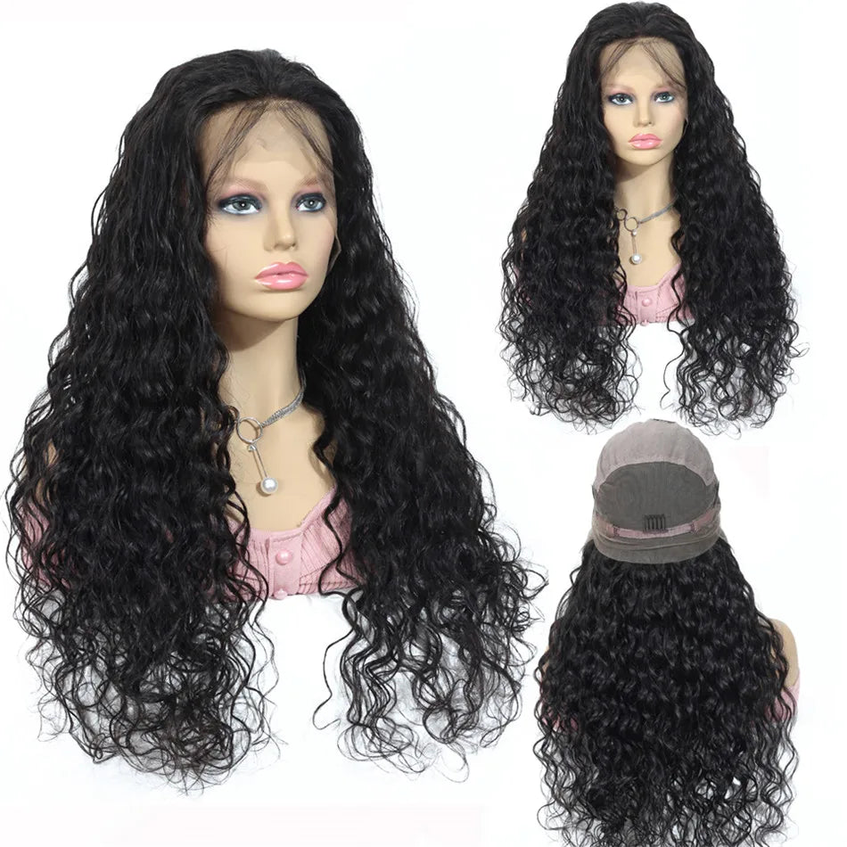 Cheap Malaysian Human Virgin Water Wave Hair Lace Front Wigs 13x4 Natural Curly Water Wave Human Hair Wig Lace Frontal Wig