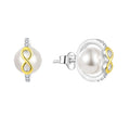925 Sterling Silver Cz Round Circle Natural Pearl Earrings 18K Gold Plated Mother of Pearl Stud Earrings