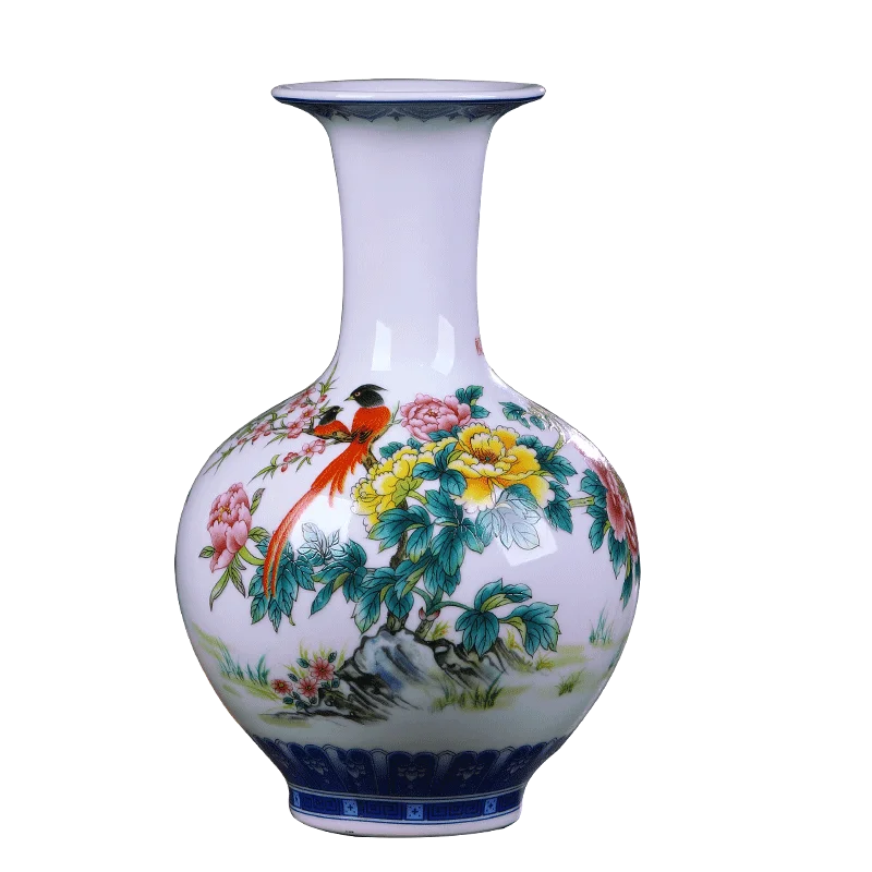 Jingdezhen Ceramic Vase Antique Blue and White Porcelain Flower Arrangement Chinese Style Home Porch TV Cabinet Bogu Shelf