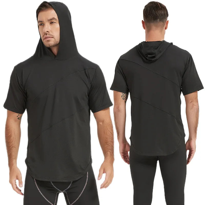 Summer Loose Plus Size Shirt Men's Breathable Hooded Quick Drying Running Training Sportswear