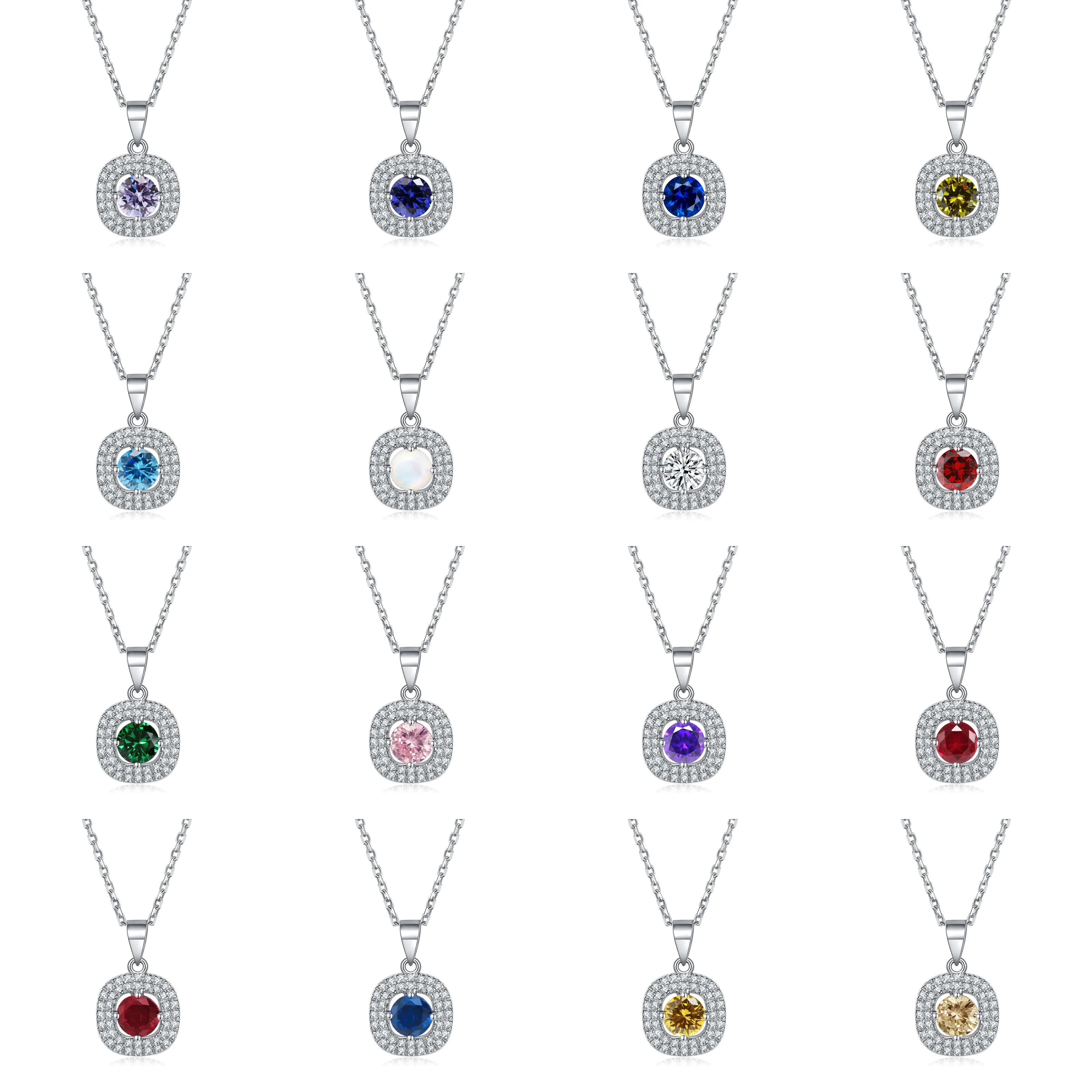 925 Sterling Silver Necklace with Round Zirconia and Opal Gemstone Pendant for Women