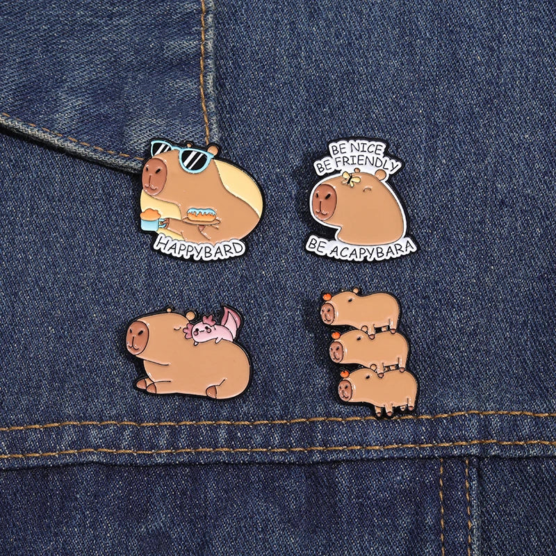 Cartoon Capybara Enamel Brooch Vacation Capybara Backpack Badge Clothing Accessories Gift Jewelry Wearing Sunglasses