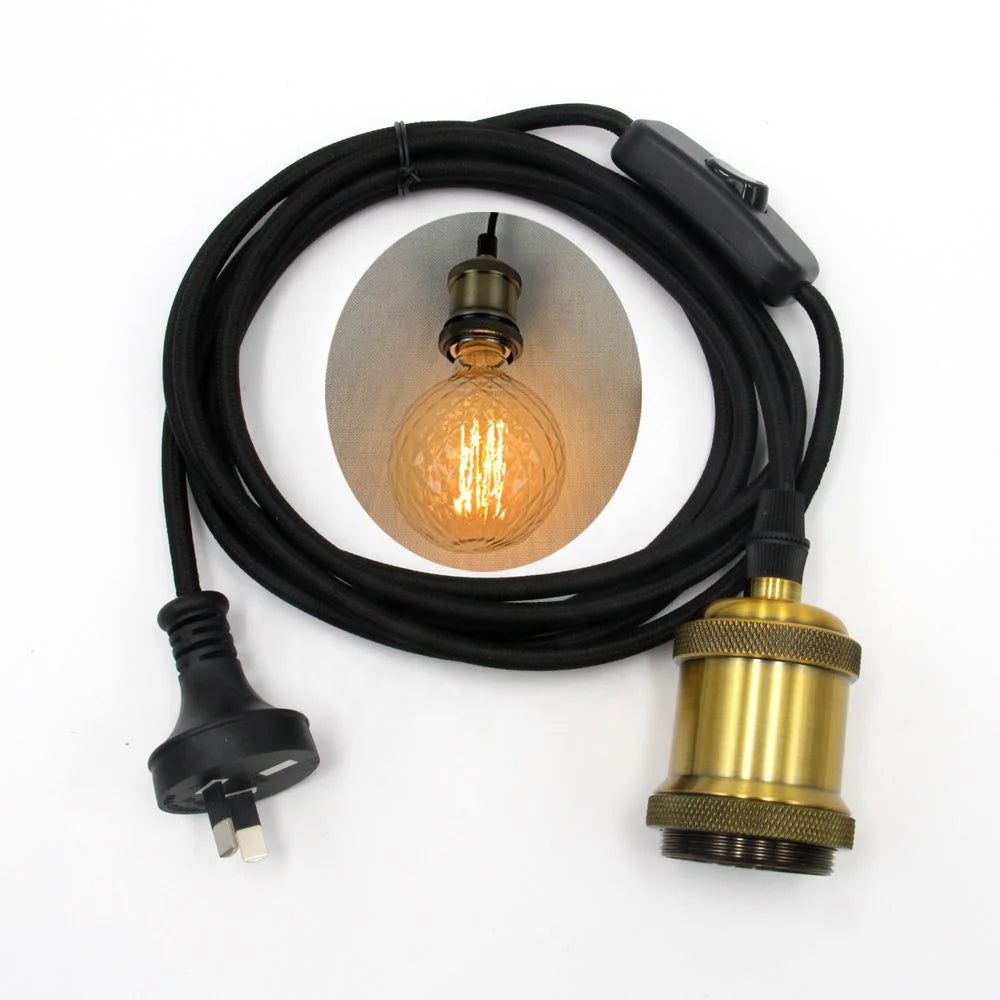 Lamp Cord Kit Australia New Zealand Power Plug Inline Switch E27 Metal Bulb Holder Australian Plug in Pendant Light Cord