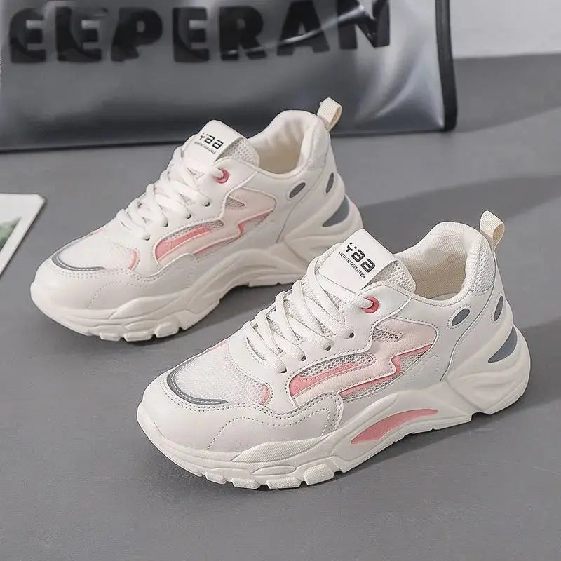 Women's Simple Retro Thick Bottom Sneakers Mesh Breathable Anti Stink Ladies' Sneakers Outdoor Women's Comfortable Walking Shoes