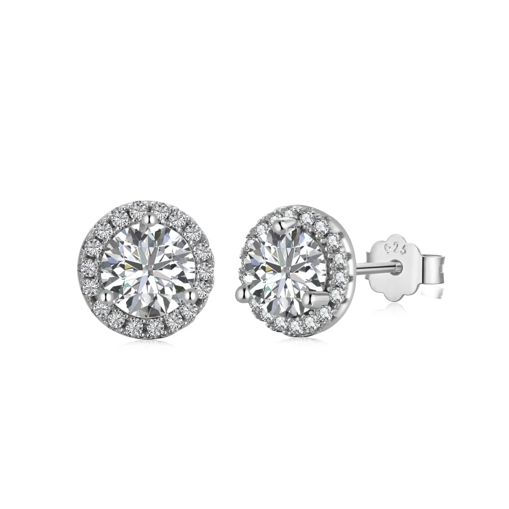 Dylam Trendy 925 Sterling Silver Stud Earrings Earrings for Girls Fashion Jewelry 5A Cubic Zirconia Halo Earrings for Women