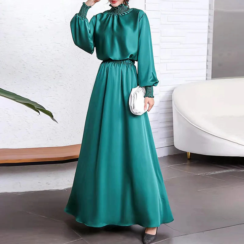 Muslim 2 Piece Dress Top and Skirt Baju Kurung Malaysia Islamic Clothing Long Modest Satin Abaya Set Co Ord