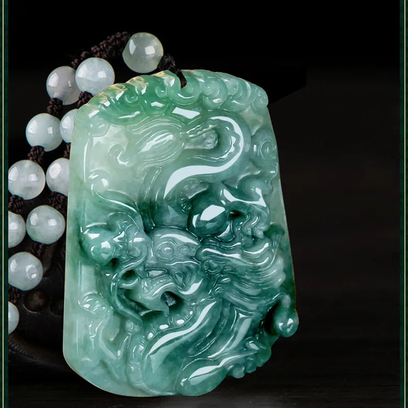 Burmese Jadeite a Goods Floating Green Flower Dragon Brand Pendant Jade Brand Necklace Generous Dragon Brand Pendant for Men