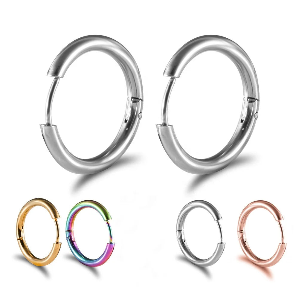 Trendy Minimalist Gold Plated Stainless Steel Earrings 2mm Circle Round Huggie Hoop Earring Women Men Statement Jewelry 6mm-12mm