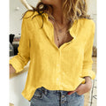 Leisure White Yellow Women's Knitted Summer Casual Button Lapel Loose Long Sleeve Blouse