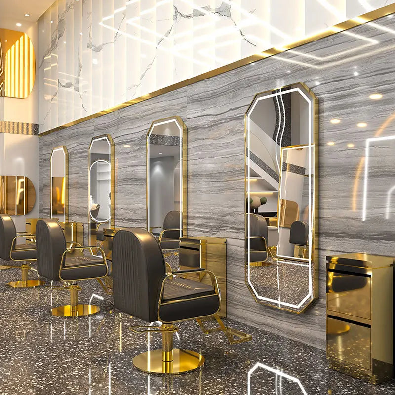 Hot Sell Large Full Length Gold Styling Barber Salon Furniture Wall Mounted Hairdressing Makeup Led Beauty Salon Mirror