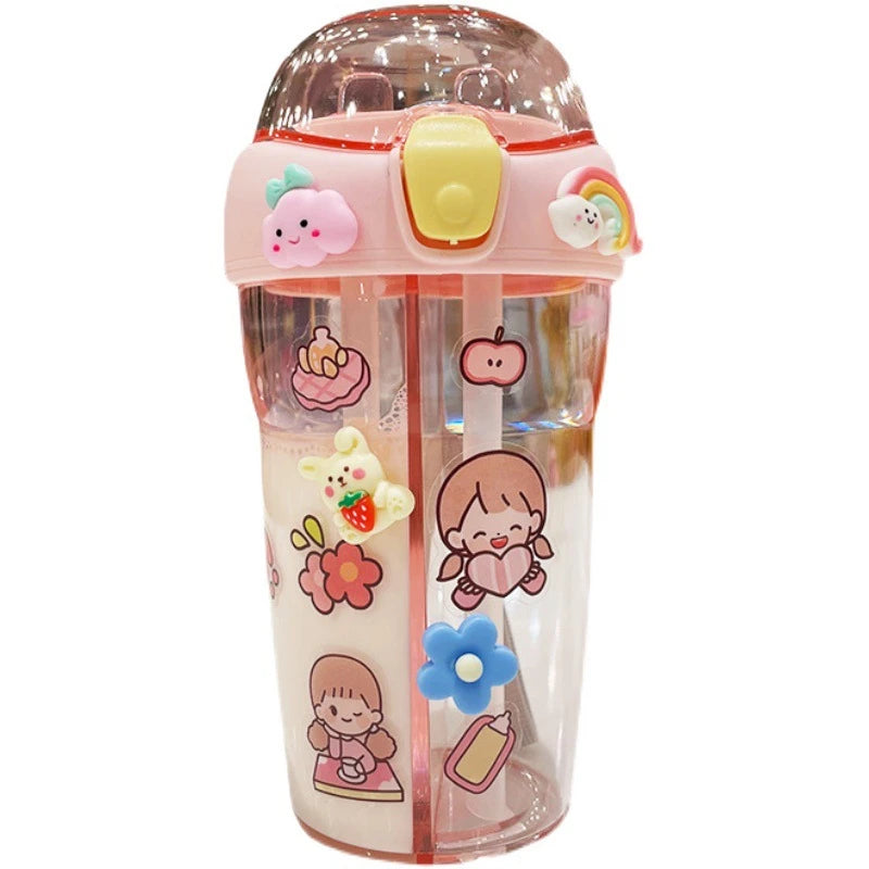 A15  Portable BPA Free Cute Fancy Plastic Bottles Drink Cup Children'S Cute Straw Cup Drink Kids Water Bottle for Kids School