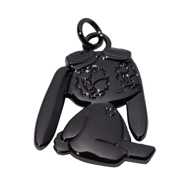 Gunmetal Plating Rabbit Logo Pendant Bracelet Accessory Custom Embossed Bulk Hang Charms Tags for Jewelry Making