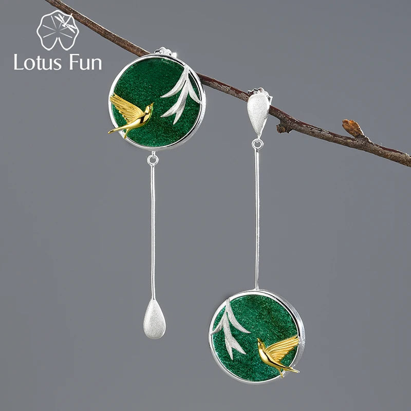 Lotus Fun New Jewelry Arrivals 2025 Handmade Silver 925 Sterling Swallow Stud Earrings Natural Gem Stone Fine Jewelry for Women