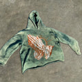 Streetwear Cropped Pullover Heavyweight Vintage Hoodies Sweatshirts French Terry Cotton Puff Print Raw Hem Hoodie
