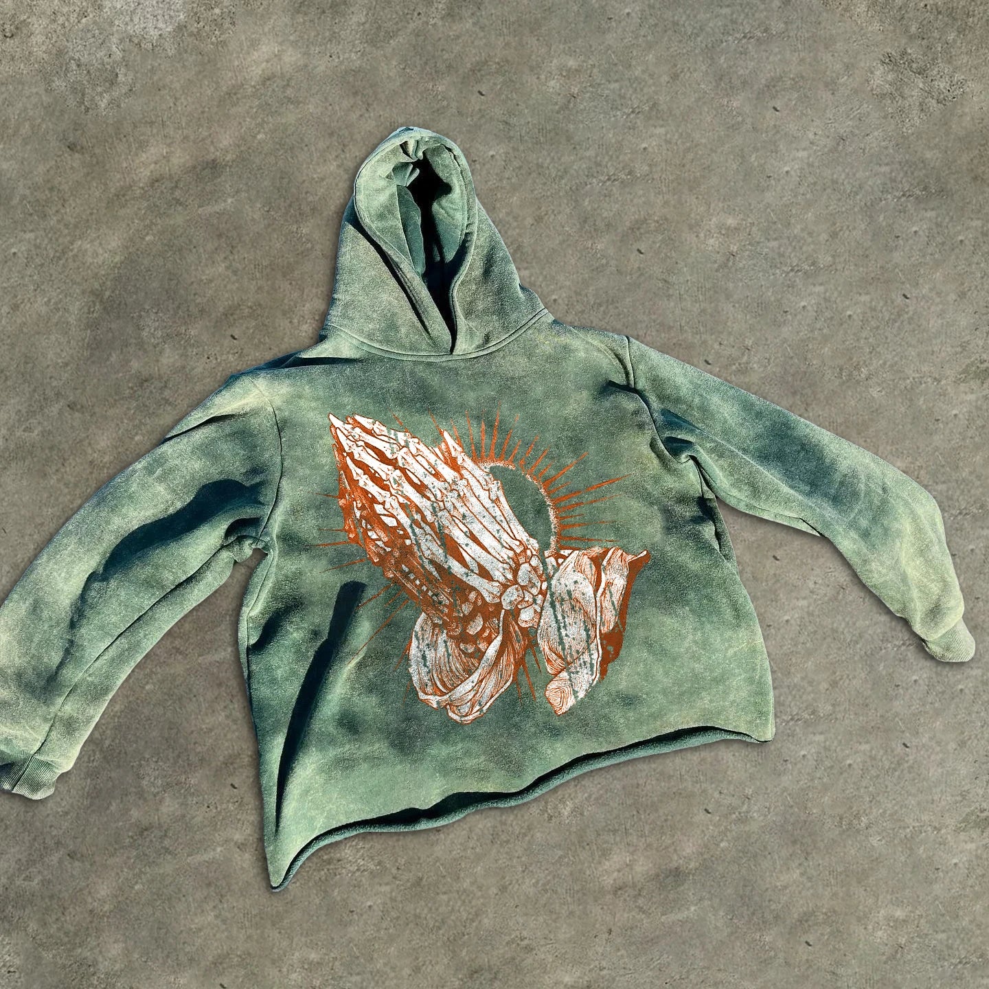 Streetwear Cropped Pullover Heavyweight Vintage Hoodies Sweatshirts French Terry Cotton Puff Print Raw Hem Hoodie