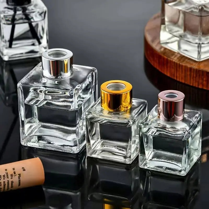 Room Scents Diffuser Glass Bottle Square Aromatic Essential Oil Scent Stick Reed Diffuser Bottles 50ml 100ml 150ml 200ml