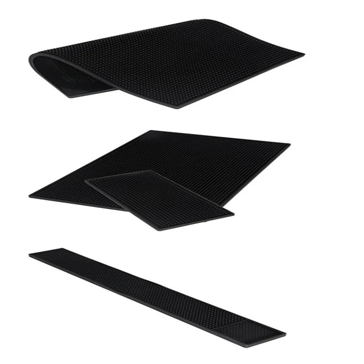 Custom Logo Black Color Rectangular Thickened Silicone Coffee bar Mat
