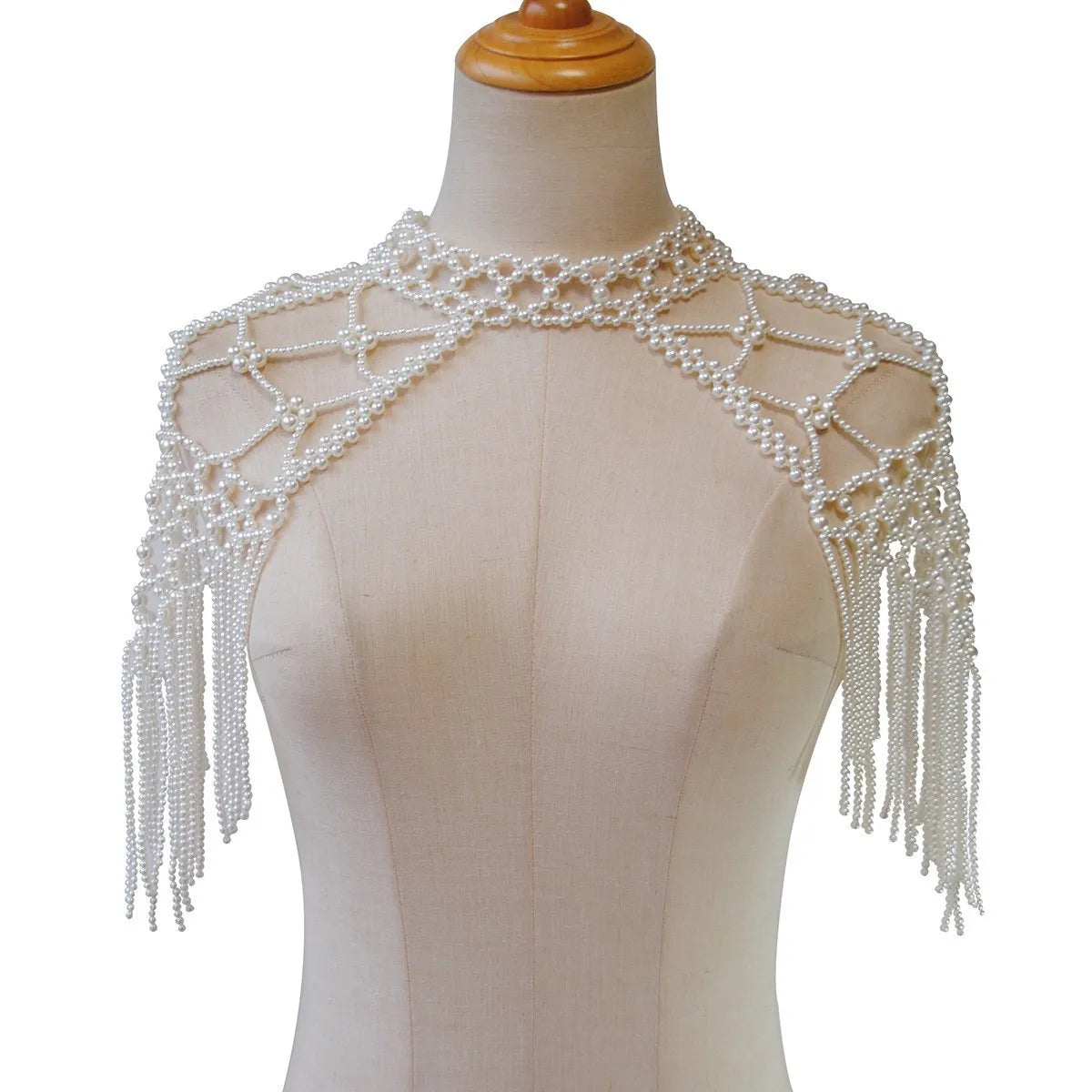 RL-36 Wholesale Handmade Woven Women Body Jewelry Hollow White Pearl Shawl Necklace Tassel Body Chain