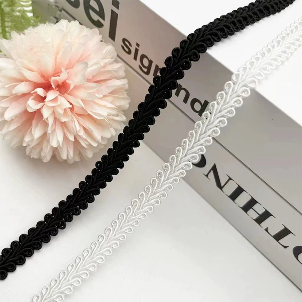 1cm New Black and White Jacquard Ribbon Woven Curtains Shoes Hats Lace Clothing Accessories