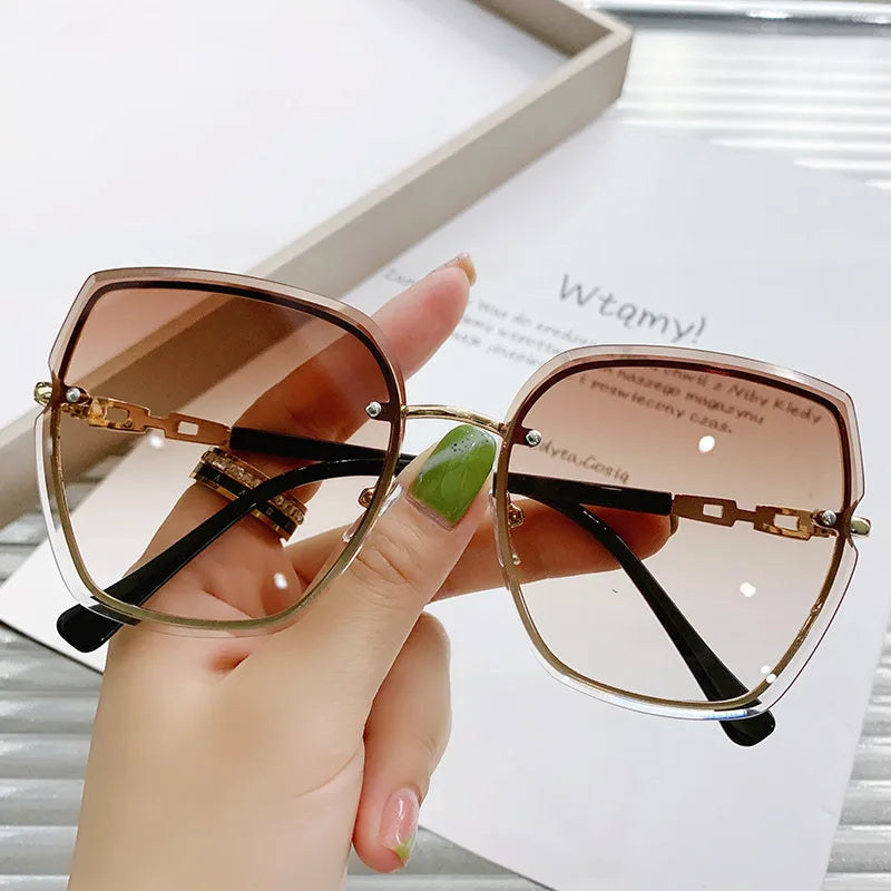 Rimless Trimming Blusher Sunglasses Eyewear Lunette De Soleil Mode Large Frame Gradient Shades Sun Glasses
