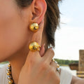 Wholesale Bulk Stainless Steel Round Ball Chunky Big Stud Earrings Statement Earrings Gold Plated Fine Jewelry EarriNgs