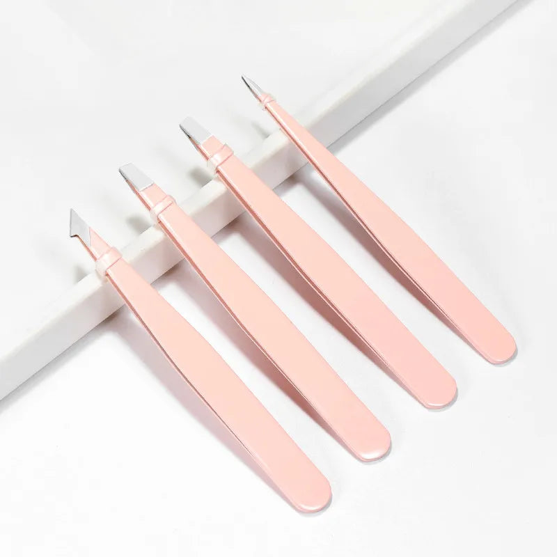 2025 Customs Steel Eyebrow Tweezer Pink Set Eye Brow Tweezer Set Customs Package