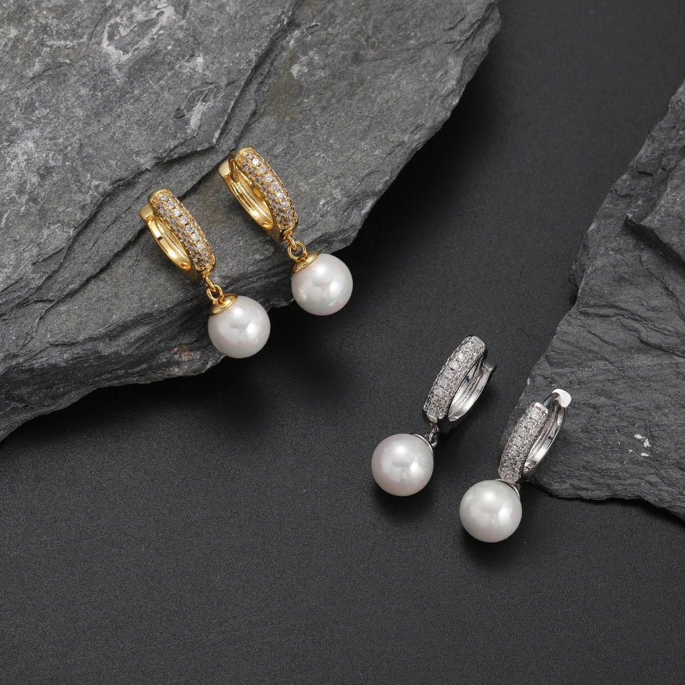 Fashion Freshwater Pearl Drops Earrings 18k Silver Plated Gold Long Pearl Earrings With Modern Design