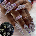 GREENKEM 24pc/box Trend Bear Nails Luxury Flexible Press on Nails Bear Gold Sliver Zircon Charms Color 3d Nail Art Charm