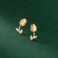 Fashion Cubic Zircon Synthetic Opal Stone Tulips Flower Stud Earrings Wholesale 925 Sterling Silver Girls Summer Jewelry Gifts