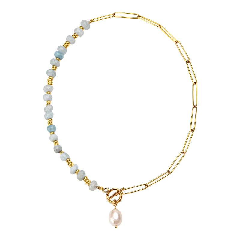 Fashion Dissymmetry Necklace for Women Natural Pearls & Colorful Bead Stone Necklaces Party Jewelry OEM Wholesale