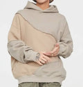 Custom Logo Printed Streetwear Raw Cut Blank Cotton Sweatshirts Two Tone Color Block Patchwork Oversized Hoodie