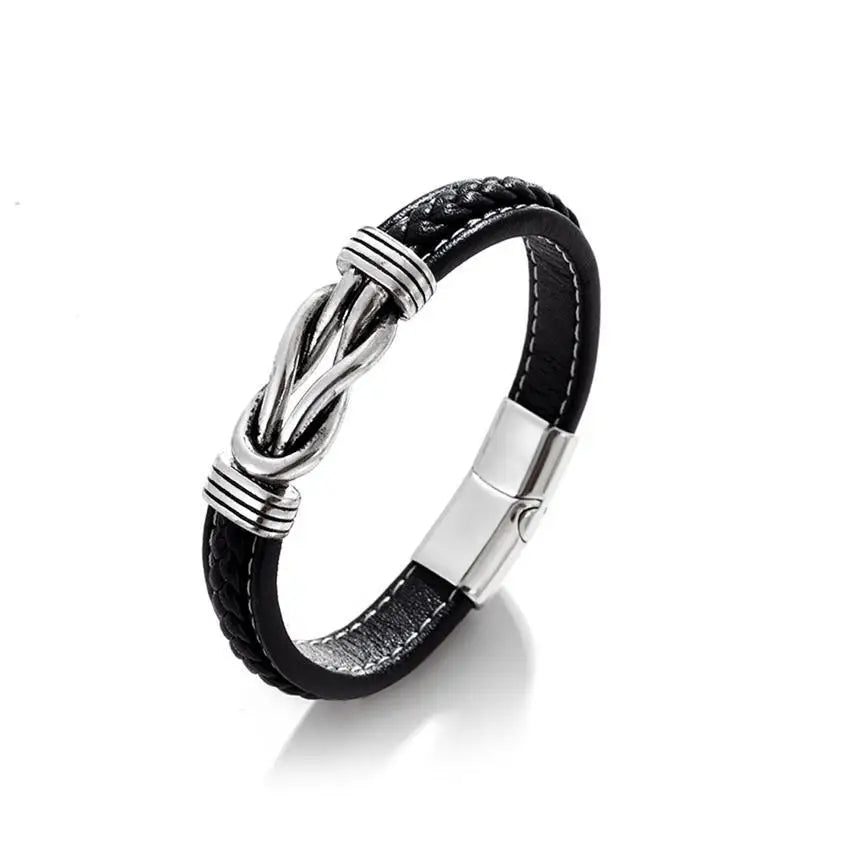 Wholesale Bestselling High Quality Vintage Woven Leather Infinity Love Knot Stainless Steel Bracelet Punk Men's Bracelet